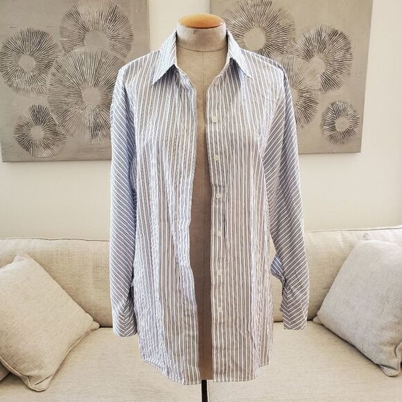 Lafayette 148 Victoria Oceanic Striped Blouse size Large - Picture 4 of 13